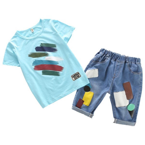 Liuliukd | Boys Print T-shirt & Denim Shorts Set-Teenager