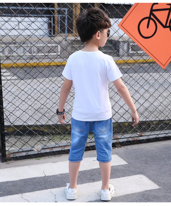 Liuliukd | Boys Print T-shirt & Denim Shorts Set-White-Teenager