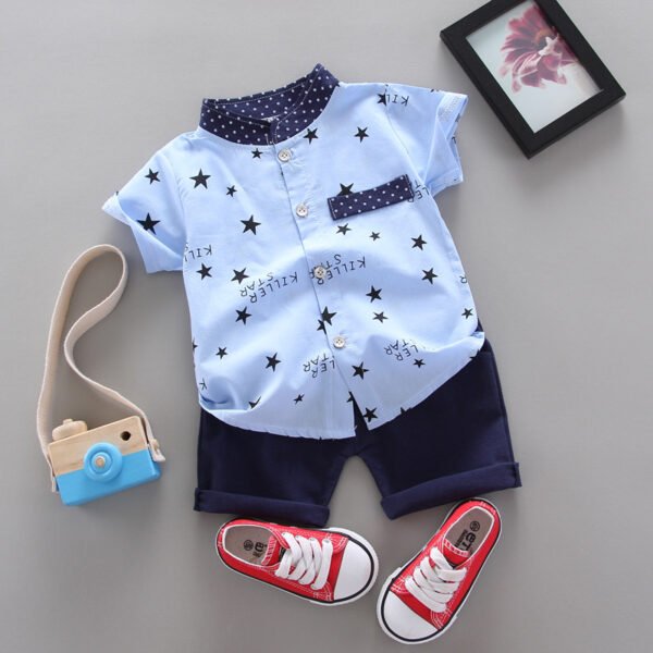 Liuliukd | Boys Stand Collar Star Shirt Set-Blue-Kids