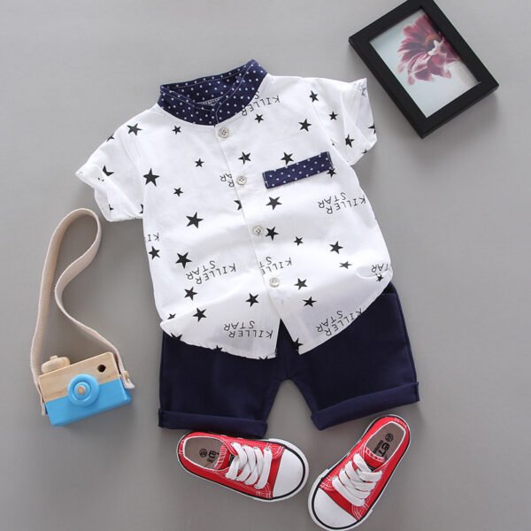 Liuliukd | Boys Stand Collar Star Shirt Set-White-Kids