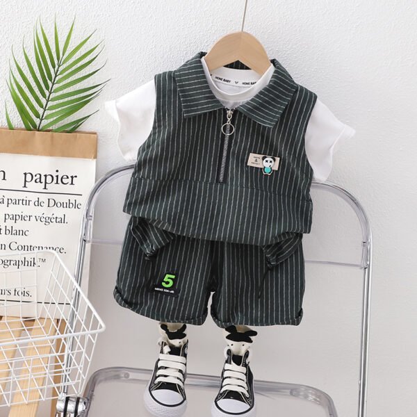 Liuliukd | Boys Stripe Zipper Polo Shirt & Pants Set-Black-Kids