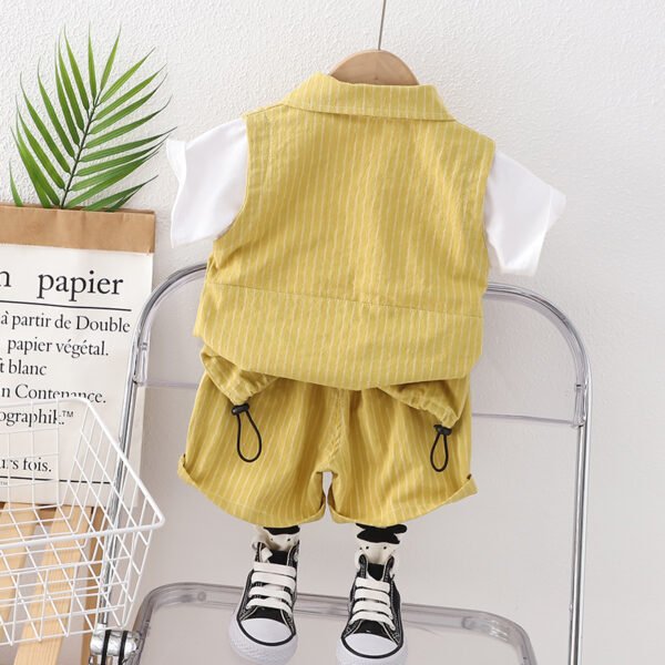 Liuliukd | Boys Stripe Zipper Polo Shirt & Pants Set-Yellow-Kids