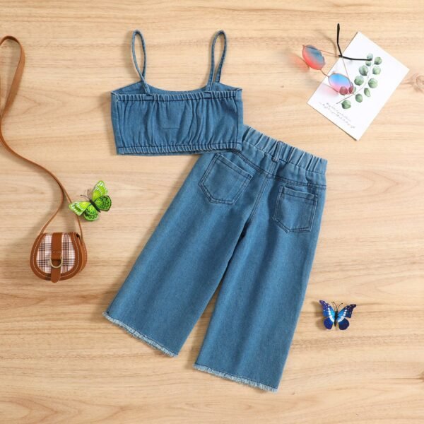 Liuliukd | Girls Butterfly Vest & Pants Denim Set-Blue-Kids
