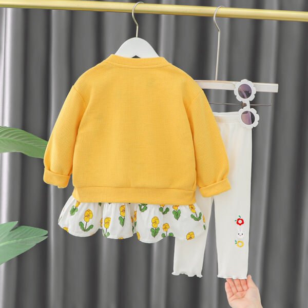 Liuliukd | Girls Floral Dress Knit Cardigan & Pants Set-Yellow-Kids