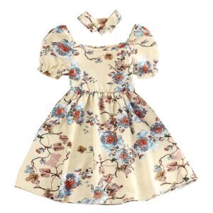 Liuliukd | Girls Floral Square Collar Dress-Kids