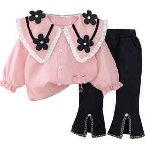 Liuliukd | Girls Flower Shirt and Slit Pants Set-Kids