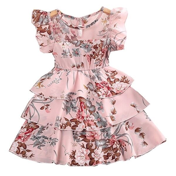Liuliukd | Girls Fly Sleeve Floral Cake Dress-Kids
