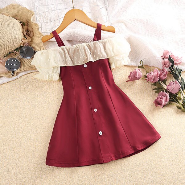 Liuliukd | Girls Lace Patchwork Dress-Red-Kids