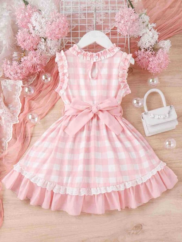 Liuliukd | Girls Lace Plaid Dress-Pink-Kids