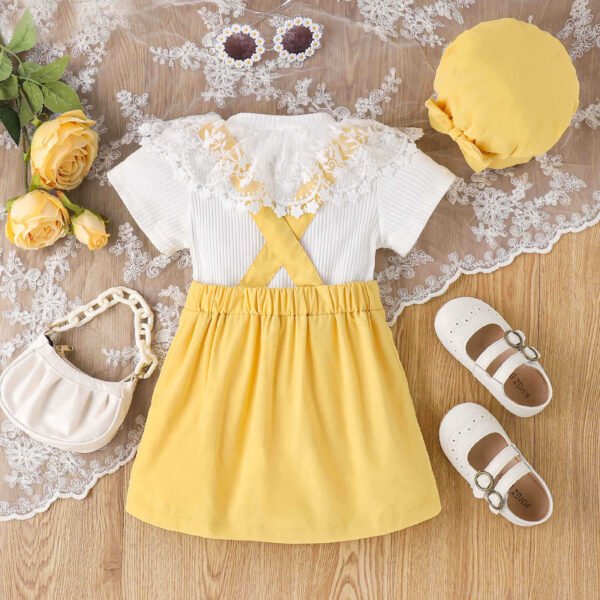 Liuliukd | Girls Lace Tops and Suspender Skirt Set-Yellow-Kids