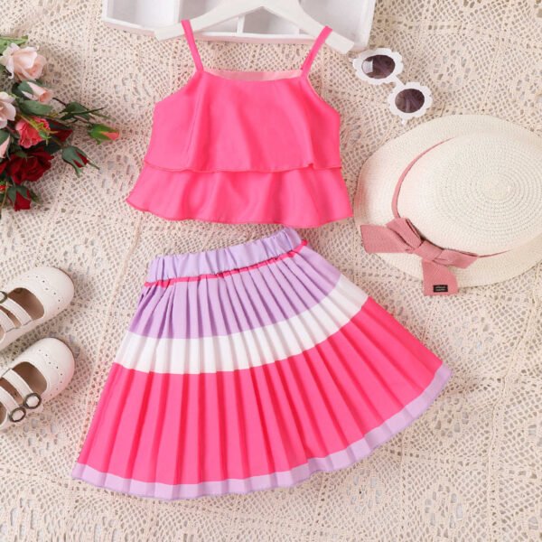 Liuliukd | Girls Layered Vest and Pleated Skirt Set-Fushcia-Kids