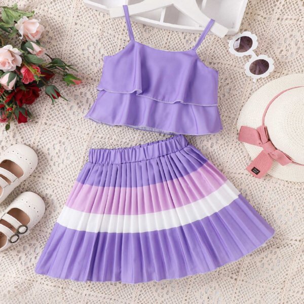 Liuliukd | Girls Layered Vest and Pleated Skirt Set-Purple-Kids
