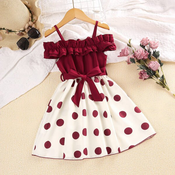 Liuliukd | Girls Off Shoulder Polka Dot Dress-Red-Kids
