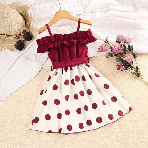 Liuliukd | Girls Off Shoulder Polka Dot Dress-Red-Kids
