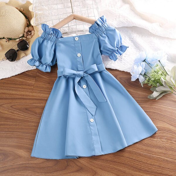 Liuliukd | Girls Off Shoulder Puff Sleeve Dress-Blue-Kids