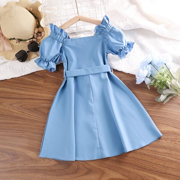 Liuliukd | Girls Off Shoulder Puff Sleeve Dress-Blue-Kids