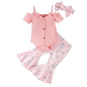 Liuliukd | Girls Off Shoulder Romper & Flare Pants Set-Baby