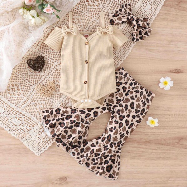 Liuliukd | Girls Off Shoulder Romper & Flare Pants Set-Beige-Baby