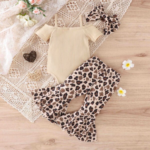 Liuliukd | Girls Off Shoulder Romper & Flare Pants Set-Beige-Baby