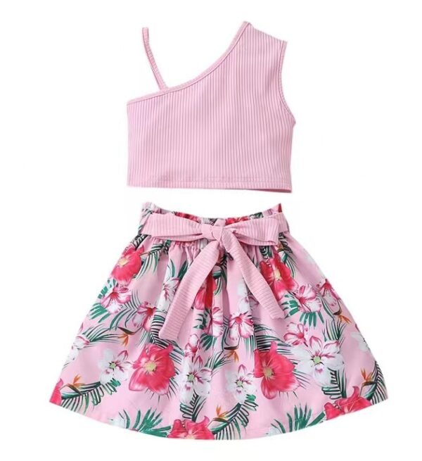 Liuliukd | Girls One Shoulder Vest and Floral Skirt Set-Kids