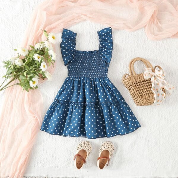 Liuliukd | Girls Polka Dot Dress-Blue-Kids