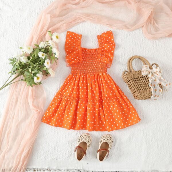 Liuliukd | Girls Polka Dot Dress-Orange-Kids