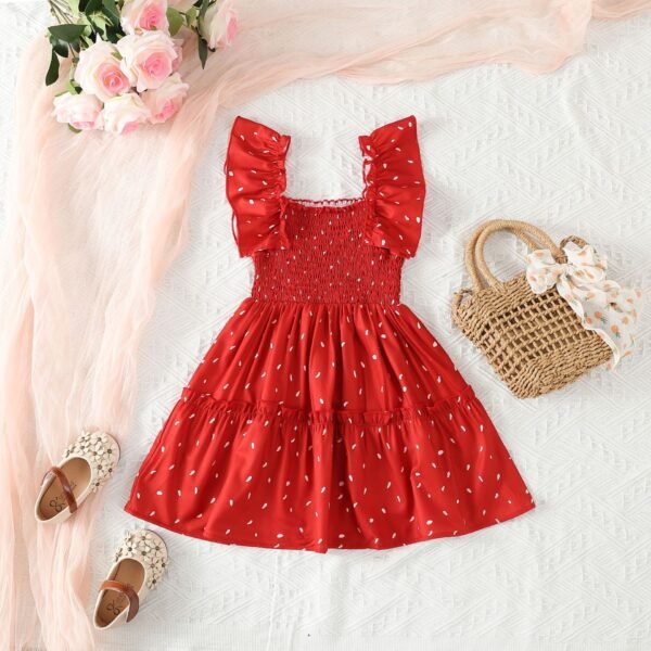 Liuliukd | Girls Polka Dot Dress-Red-Kids