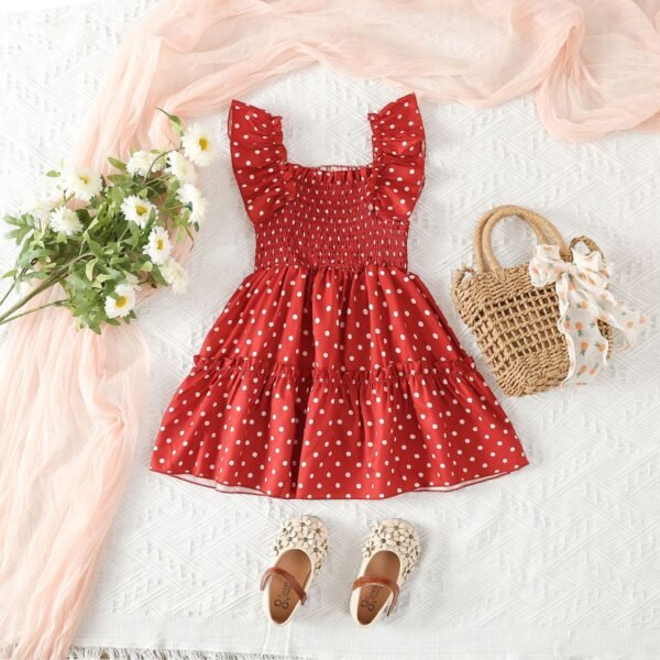 Liuliukd | Girls Polka Dot Dress-Red-Kids