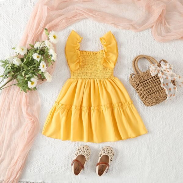 Liuliukd | Girls Polka Dot Dress-Yellow-Kids