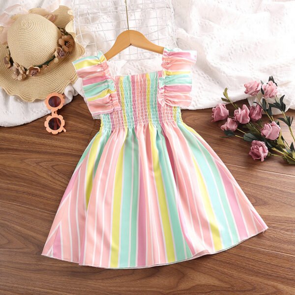 Liuliukd | Girls Rainbow Stripe Dress-Pink-Kids