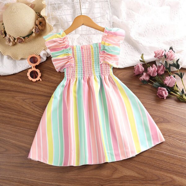 Liuliukd | Girls Rainbow Stripe Dress-Pink-Kids