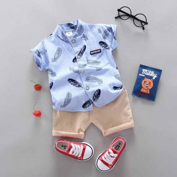 Liuliukd | Toddler Boys Feather Shirt & Shorts Set-Blue-Kids