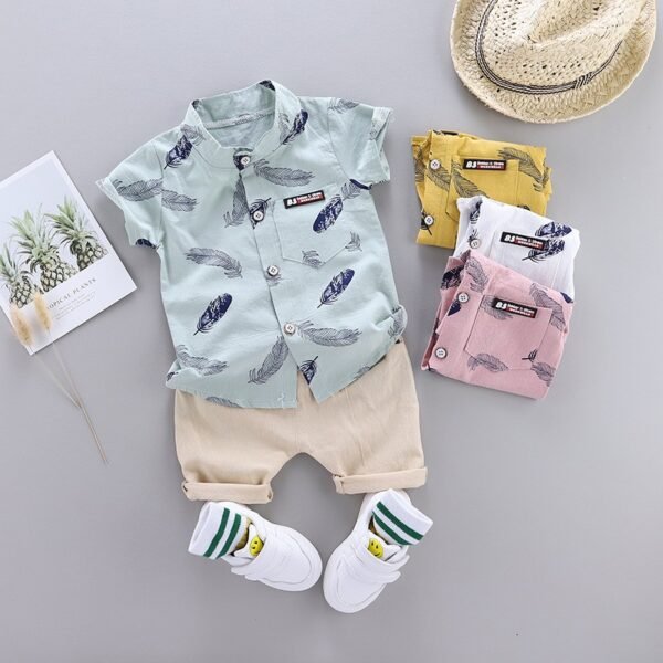 Liuliukd | Toddler Boys Feather Shirt & Shorts Set-Green-Kids