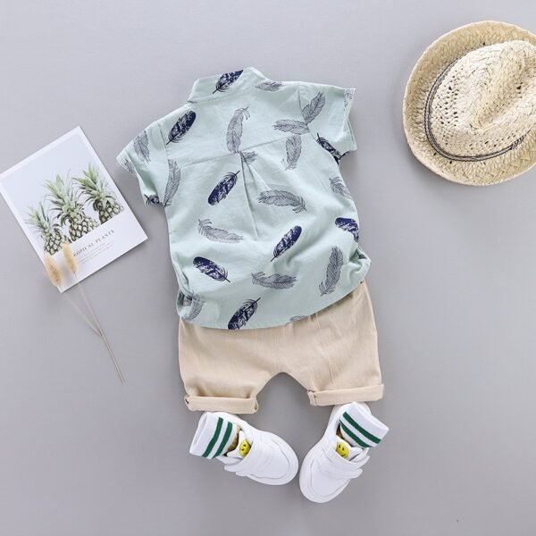 Liuliukd | Toddler Boys Feather Shirt & Shorts Set-Green-Kids