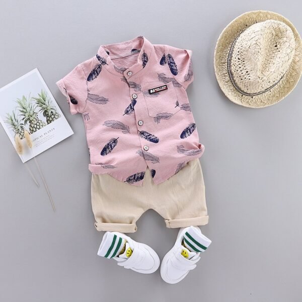 Liuliukd | Toddler Boys Feather Shirt & Shorts Set-Pink-Kids