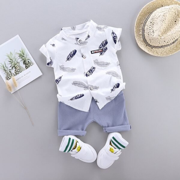 Liuliukd | Toddler Boys Feather Shirt & Shorts Set-White-Kids