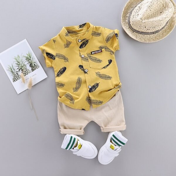 Liuliukd | Toddler Boys Feather Shirt & Shorts Set-Yellow-Kids