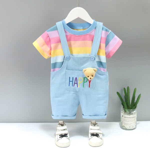 Liuliukd | Toddler Boys Stripe T-shirt & Overalls Set-Blue-Kids
