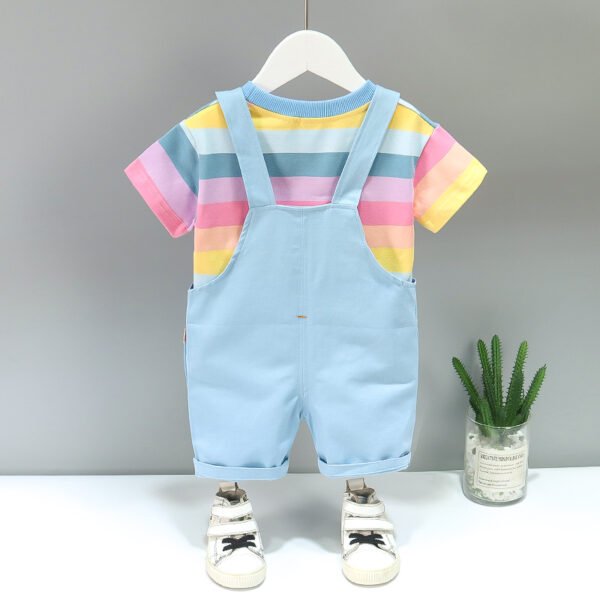 Liuliukd | Toddler Boys Stripe T-shirt & Overalls Set-Blue-Kids