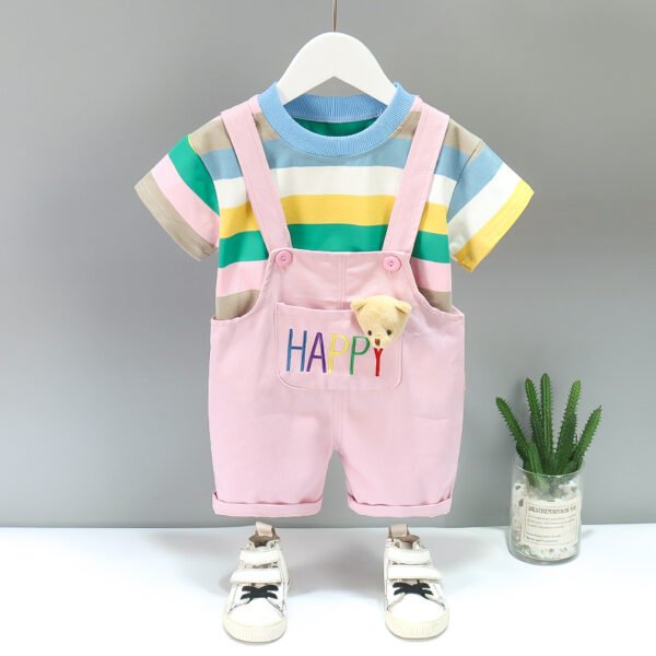 Liuliukd | Toddler Boys Stripe T-shirt & Overalls Set-Pink-Kids