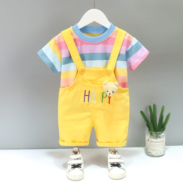 Liuliukd | Toddler Boys Stripe T-shirt & Overalls Set-Yellow-Kids