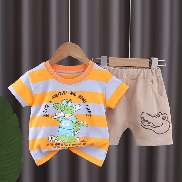 Liuliukd | Boys Crocodile Tops & Shorts Set-Orange-Kids