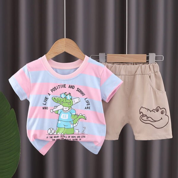 Liuliukd | Boys Crocodile Tops & Shorts Set-Pink-Kids