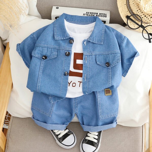 Liuliukd | Boys Denim Cardigan Three Piece Set-Blue-Kids