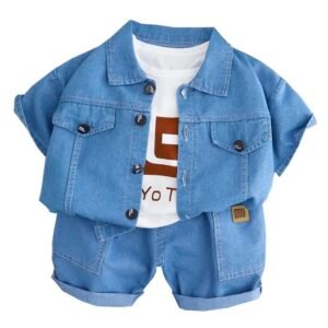 Liuliukd | Boys Denim Cardigan Three Piece Set-Kids