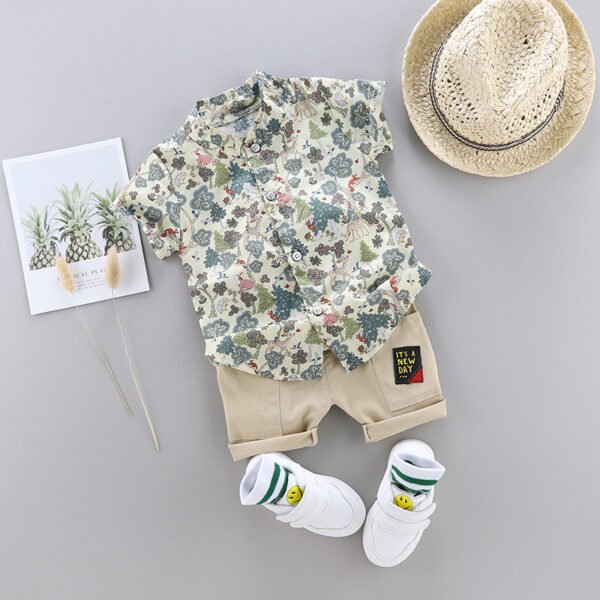 Liuliukd | Boys Floral Shirt & Shorts Set-Green-Kids