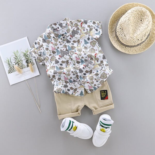 Liuliukd | Boys Floral Shirt & Shorts Set-White-Kids