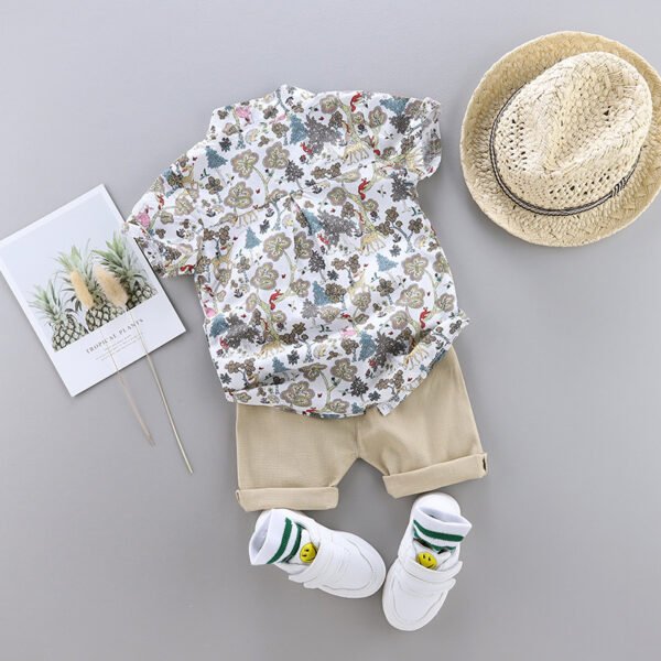 Liuliukd | Boys Floral Shirt & Shorts Set-White-Kids