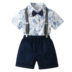 Liuliukd | Boys Floral Shirt and Suspender Shorts Set-Kids
