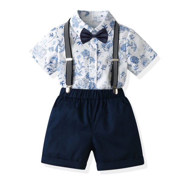 Liuliukd | Boys Floral Shirt and Suspender Shorts Set-White-Kids